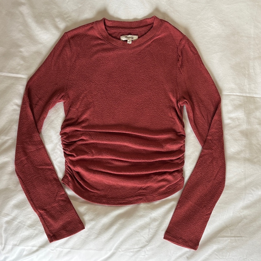 Madewell Long Sleeve cropped Textured Tee Top - pinkish terracota